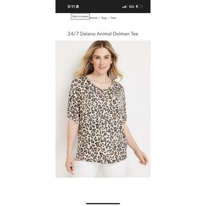Maurice's 24/7 Delano Animal Print Dolman Tee Oversized Leopard Medium